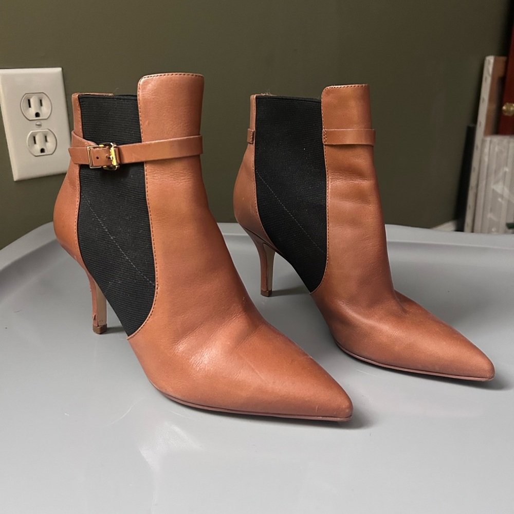 Tan and Black Ankle Boots with Stiletto Heel